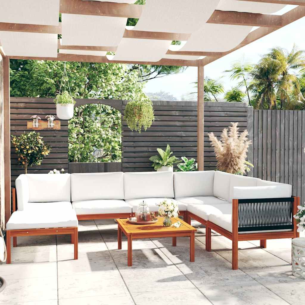 Set da giardino 8 pezzi con cuscini in legno crema, acacia e corda vidaXL