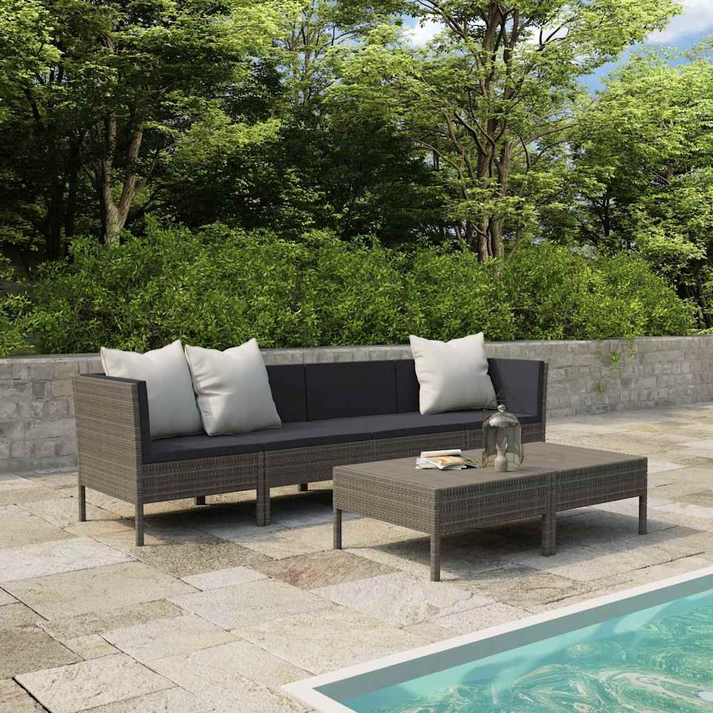 Set Divani da Giardino 6 pz con Cuscini in Polyrattan Grigio vidaXL