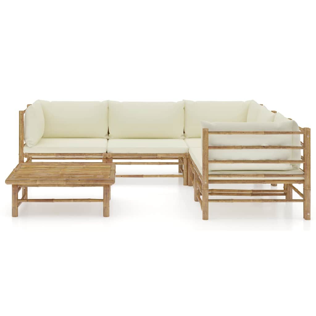 Set Divani da Giardino 6 pz con Cuscini Bianco Crema in Bambù vidaXL