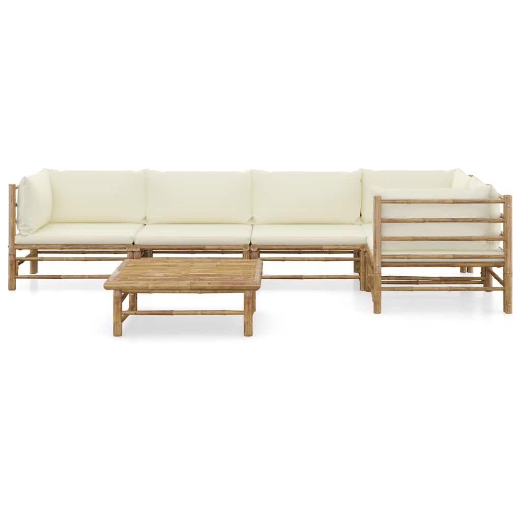 Set Divani da Giardino 6 pz con Cuscini Bianco Crema in Bambù vidaXL