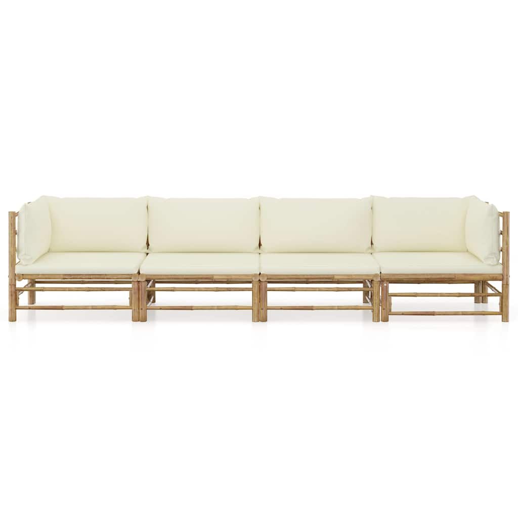 Set Divani da Giardino 4 pz con Cuscini Bianco Crema in Bambù vidaXL