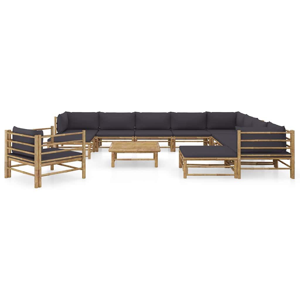 Set Salotto da Giardino 12pz con Cuscini Grigio Scuro Bambù vidaXL