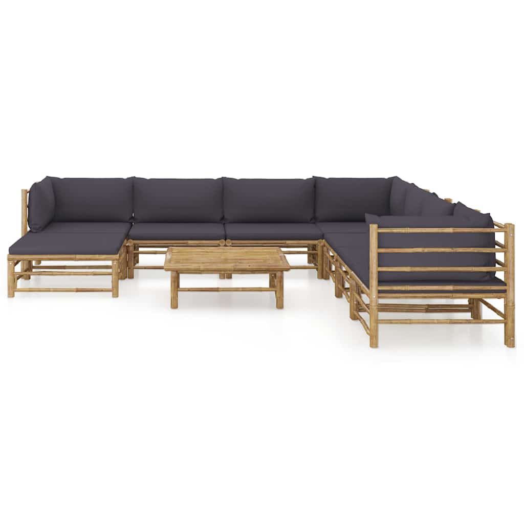 Set Salotto da Giardino 9pz con Cuscini Grigio Scuro Bambù vidaXL