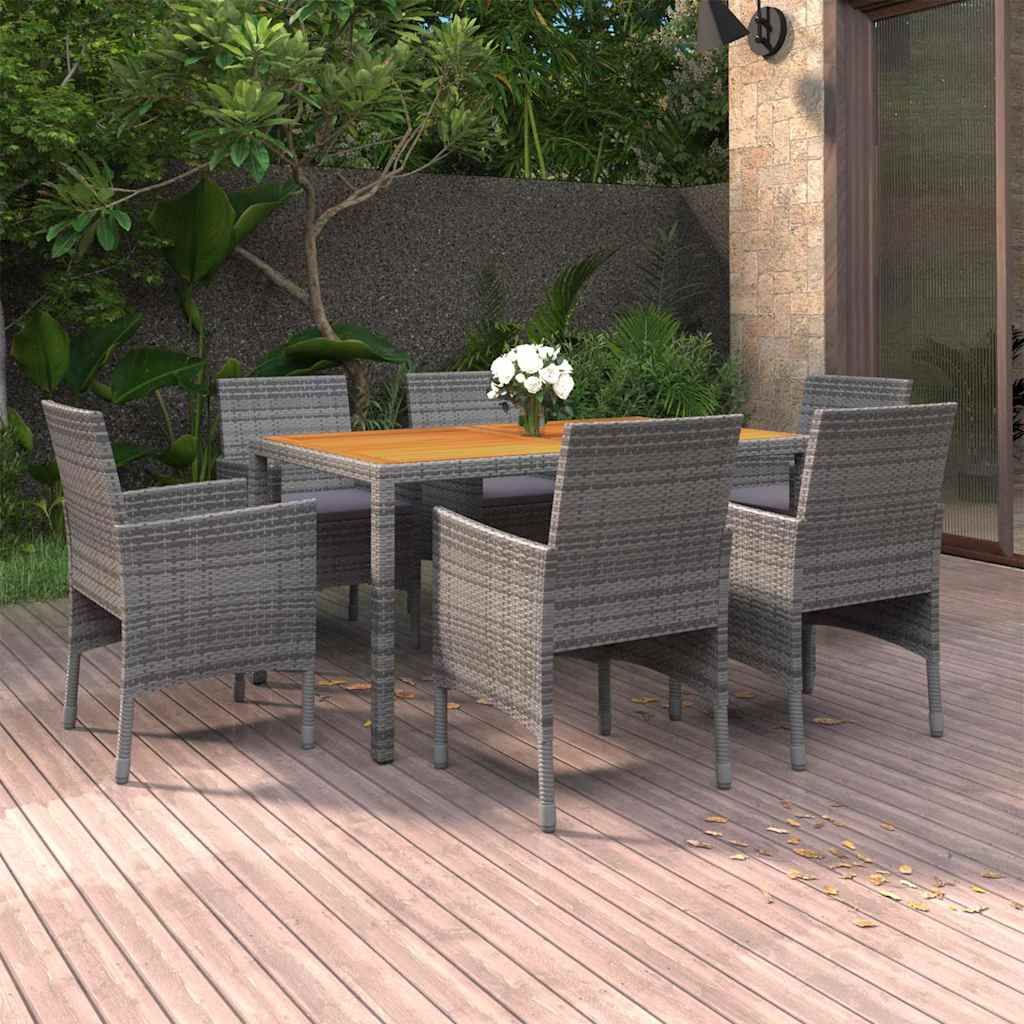 Set da Pranzo per Giardino 7 pz in Polyrattan Grigio vidaXL