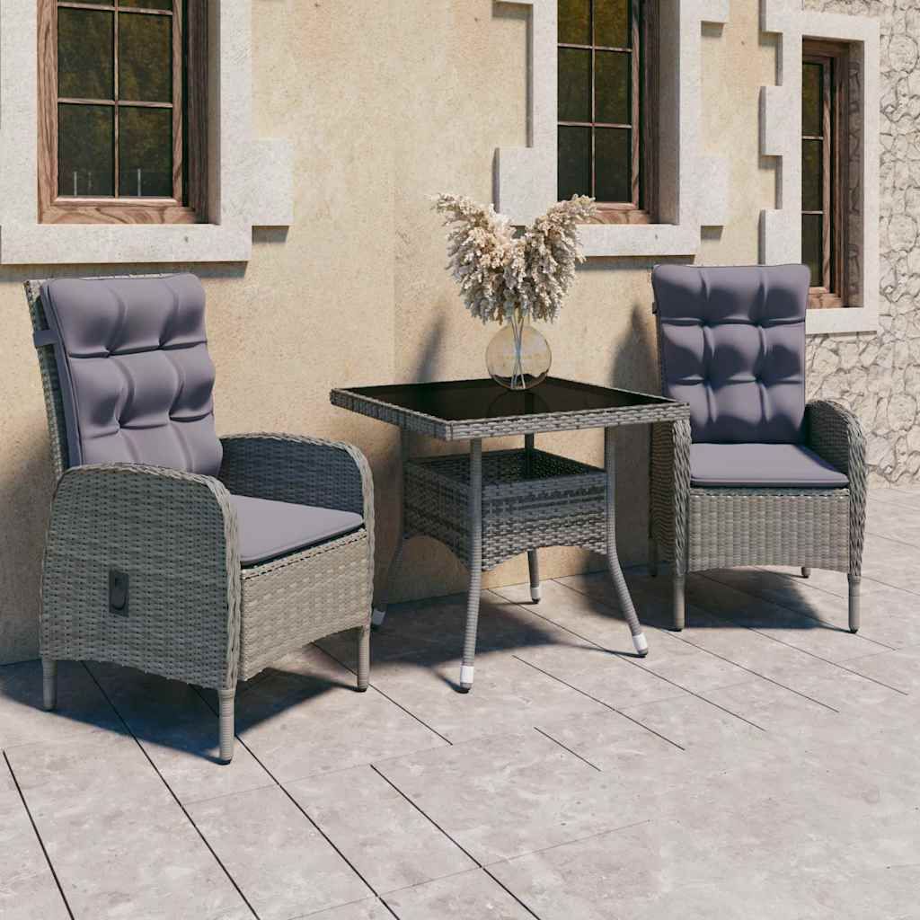 Set da Pranzo da Giardino 3 pz in Polyrattan e Vetro Grigio vidaXL