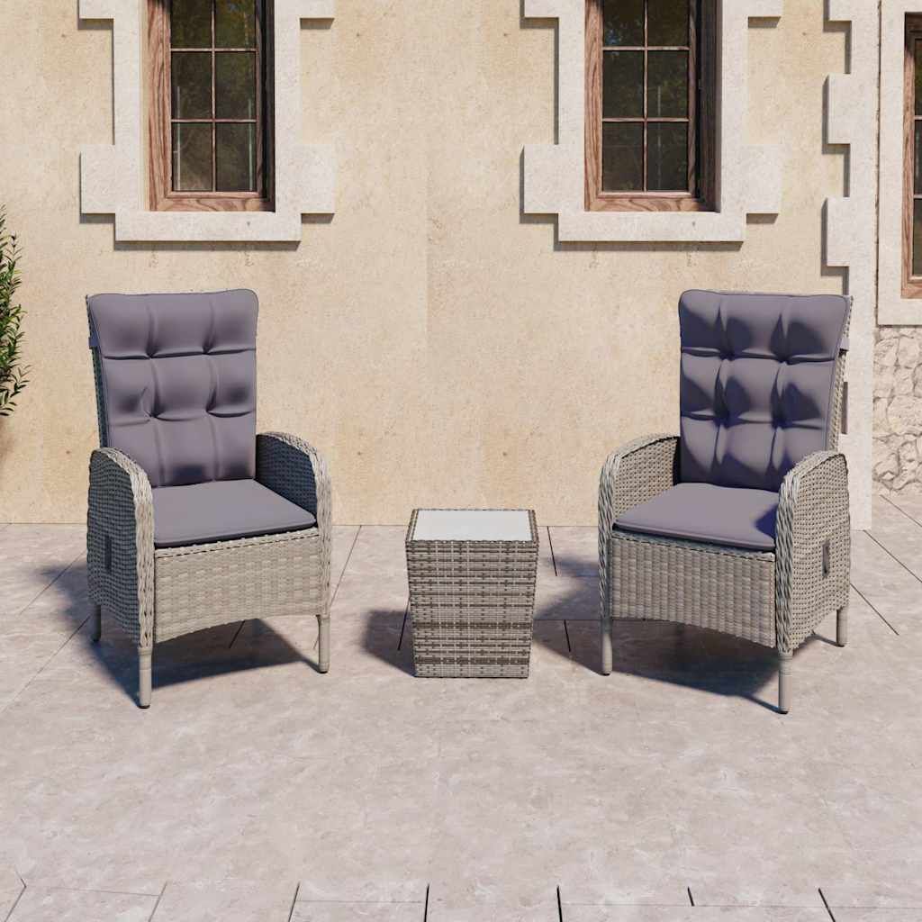 Set da Bistrot da Giardino 3 pz in Polyrattan e Vetro Grigio vidaXL