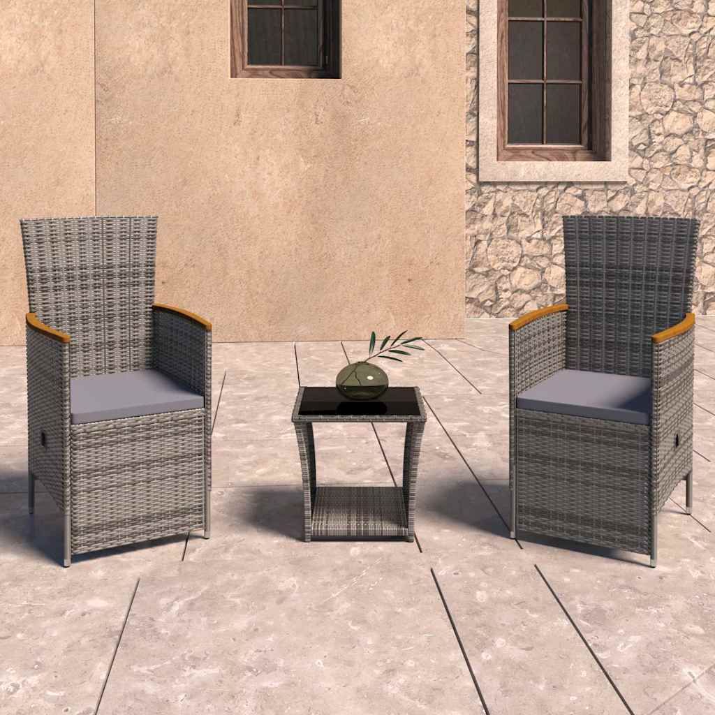 Set Divani da Giardino 3 pz con Cuscini in Polyrattan Grigio vidaXL