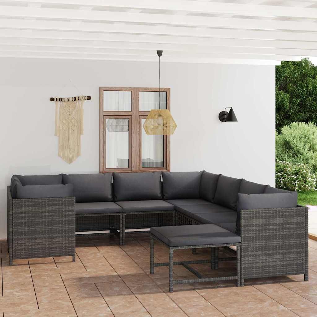 Set Divani da Giardino 9 pz con Cuscini in Polyrattan Grigio vidaXL