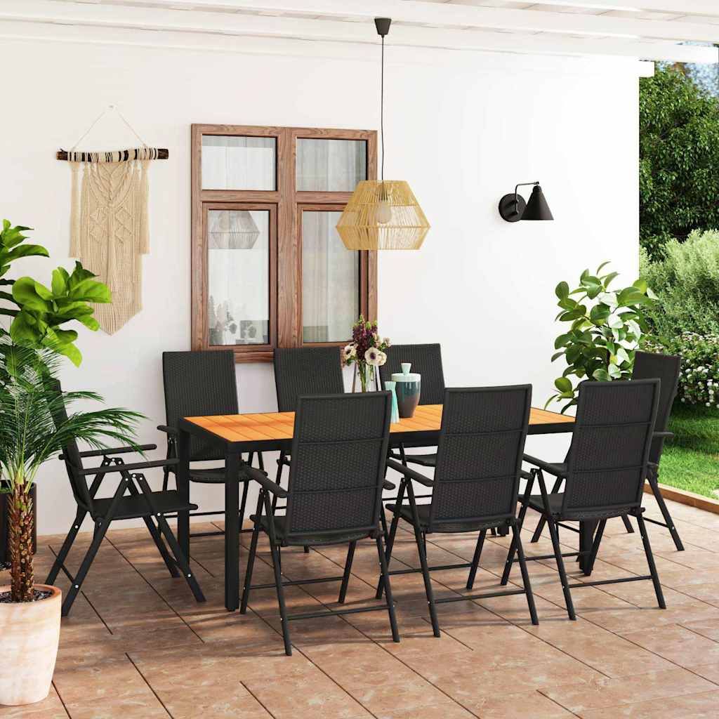 Set da Pranzo da Giardino 9 pz Nero e Marrone vidaXL