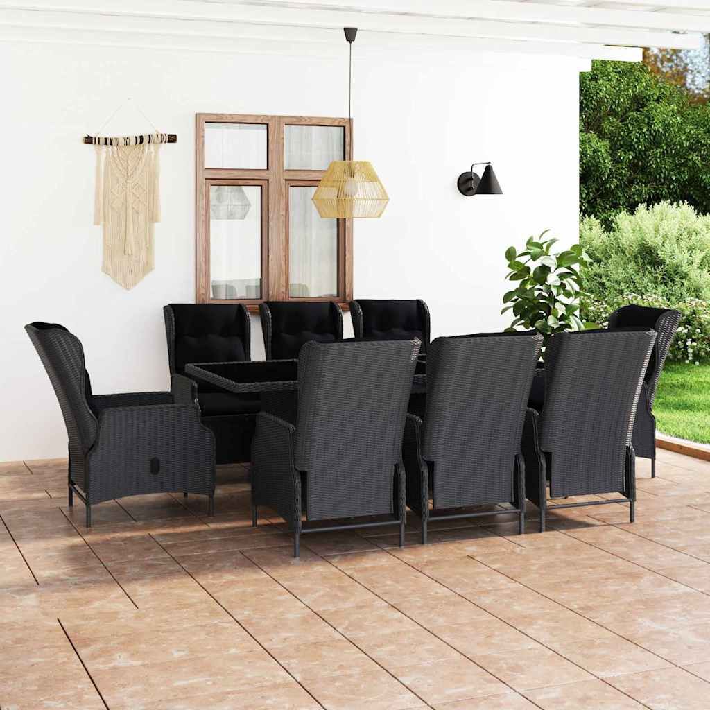 Set da Pranzo da Giardino 9pz e Cuscini Polyrattan Grigio Scuro vidaXL