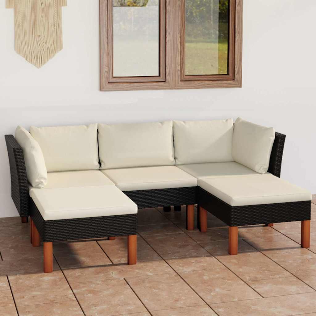 Set Divani da Giardino 5 pz con Cuscini in Polyrattan Nero vidaXL