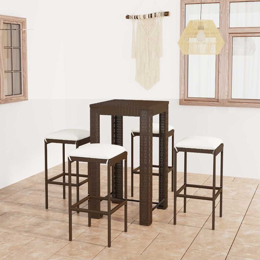 Set da Bar da Giardino 5 pz con Cuscini in Polyrattan Marrone vidaXL