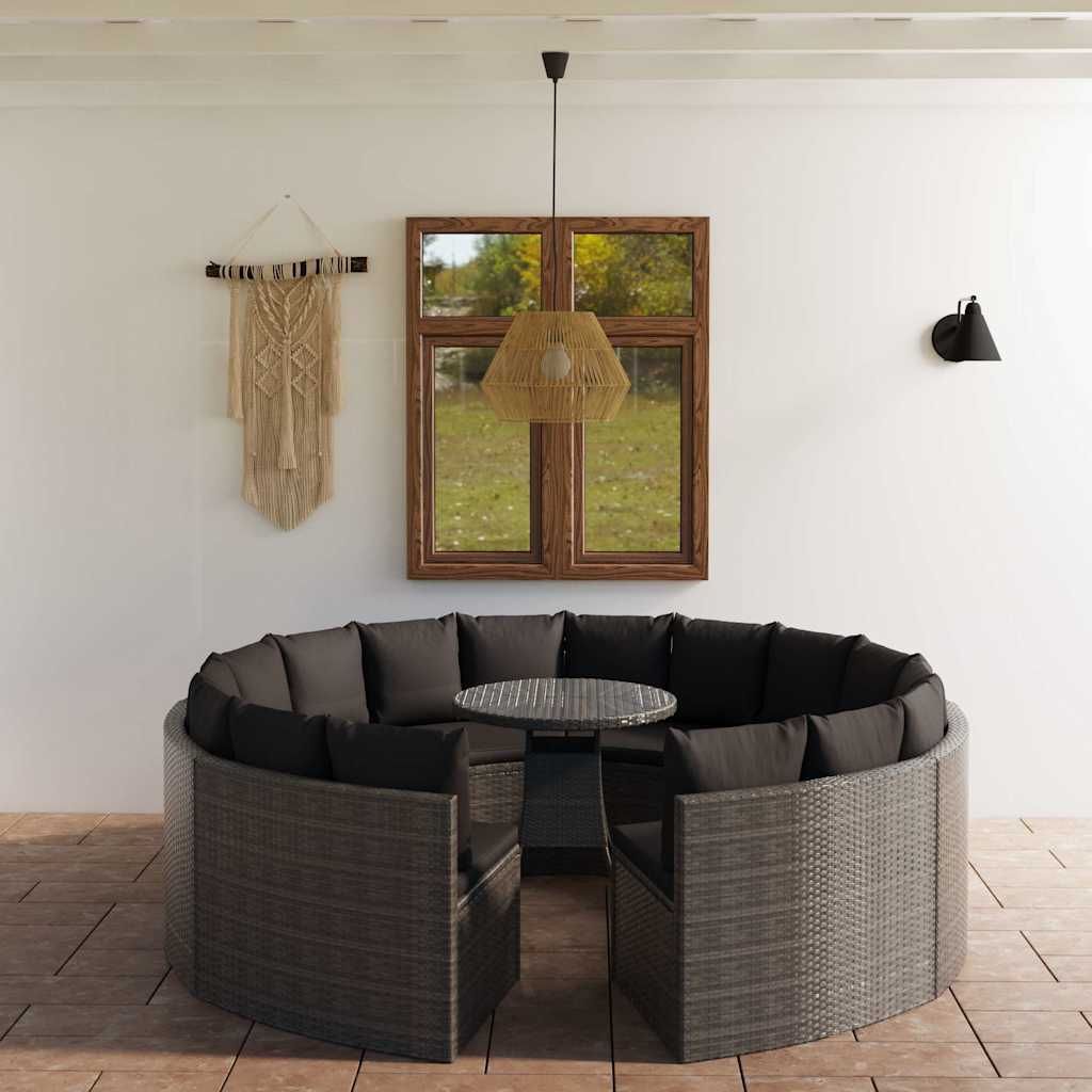 Set Divani da Giardino 9 pz con Cuscini in Polyrattan Grigio vidaXL