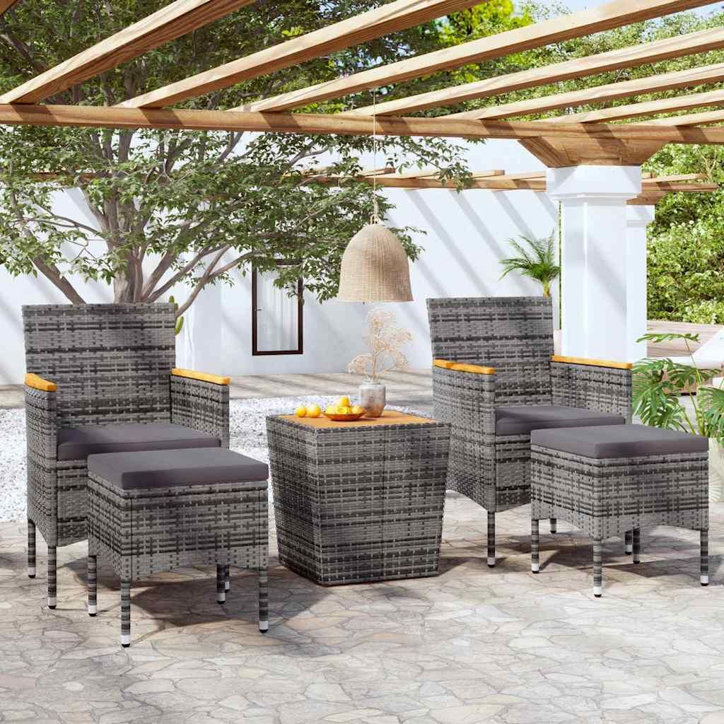 Set Bistrot Giardino 5 pz Polyrattan e Massello Acacia Grigio vidaXL