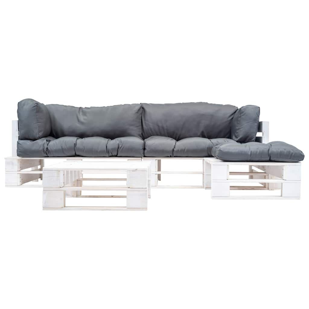 Set Divani da Giardino su Pallet 4 pz con Cuscini Grigi Legno vidaXL