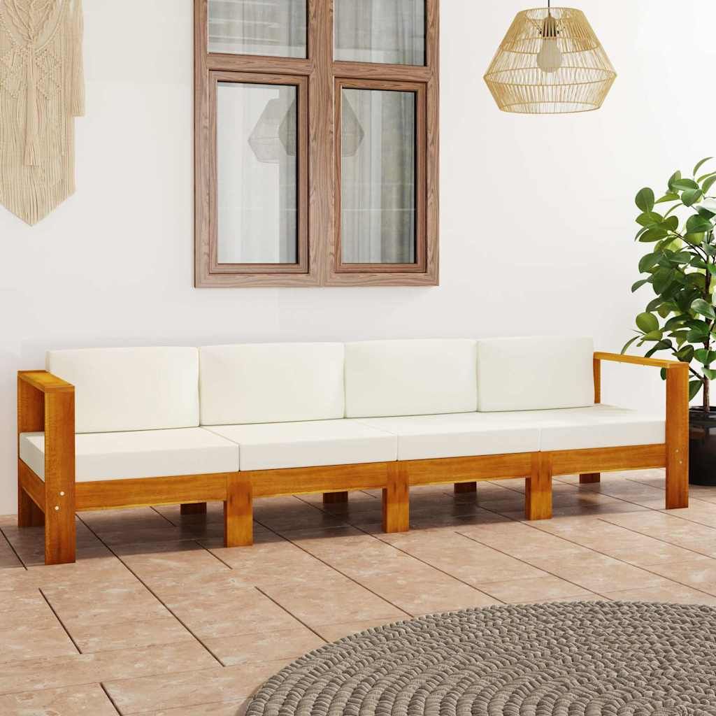 Divano da Giardino 4 Posti Cuscini Bianco Crema Massello Acacia vidaXL