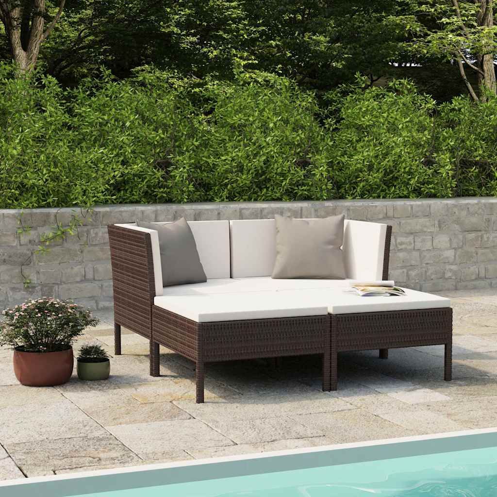 Set Divani da Giardino 4 pz con Cuscini in Polyrattan Marrone vidaXL