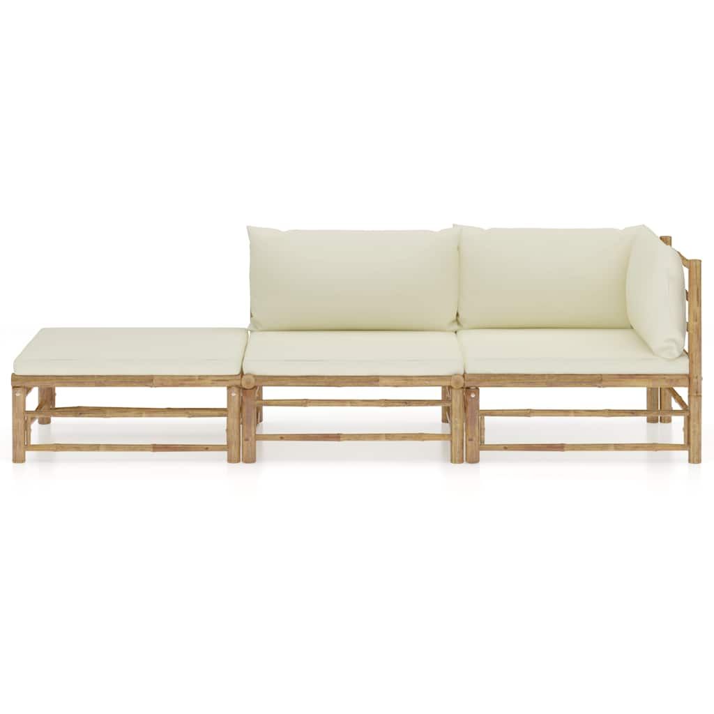 Set Divani da Giardino 3 pz con Cuscini Bianco Crema in Bambù vidaXL