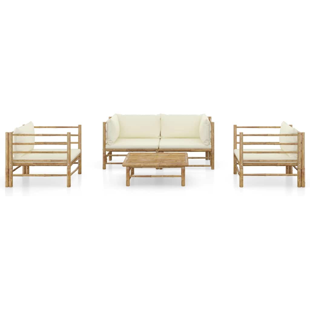 Set Divani da Giardino 5 pz con Cuscini Bianco Crema in Bambù vidaXL