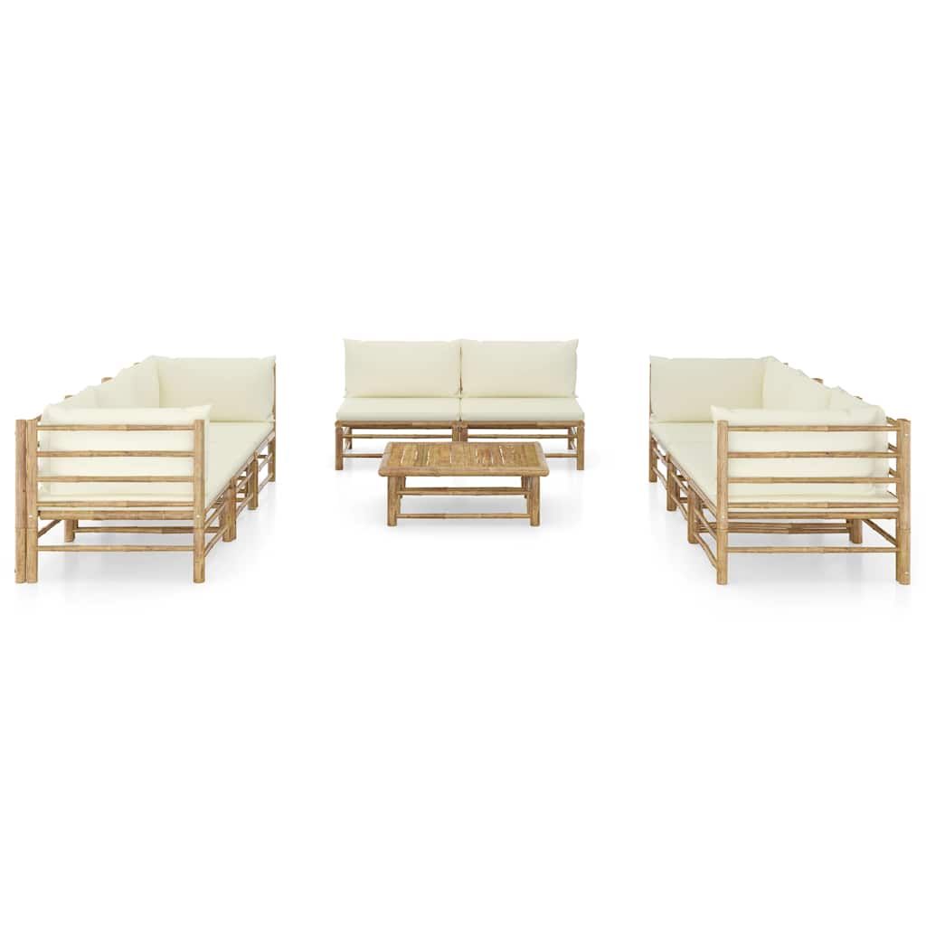 Set Divani da Giardino 9 pz con Cuscini Bianco Crema in Bambù vidaXL