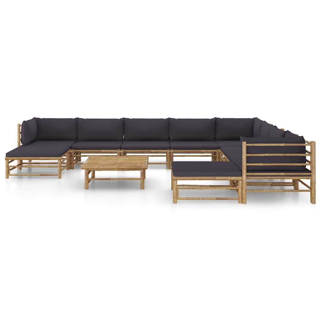 Set Salotto da Giardino 11pz con Cuscini Grigio Scuro Bambù vidaXL
