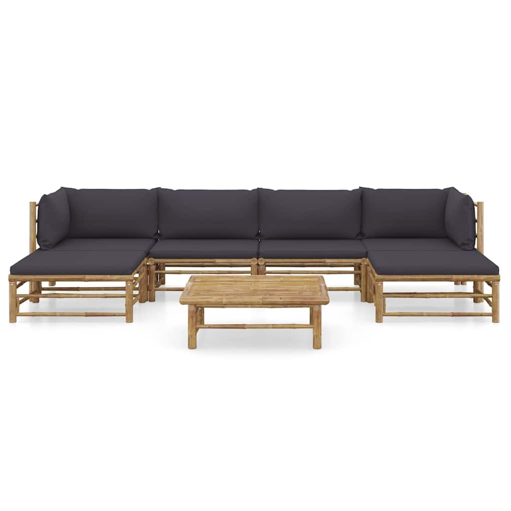 Set Divani da Giardino 7 pz con Cuscini Grigio Scuro in Bambù vidaXL