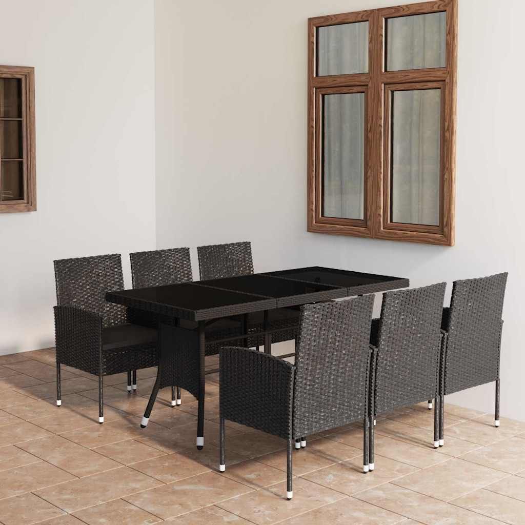Set da Pranzo da Giardino 7 pz in Polyrattan Nero vidaXL