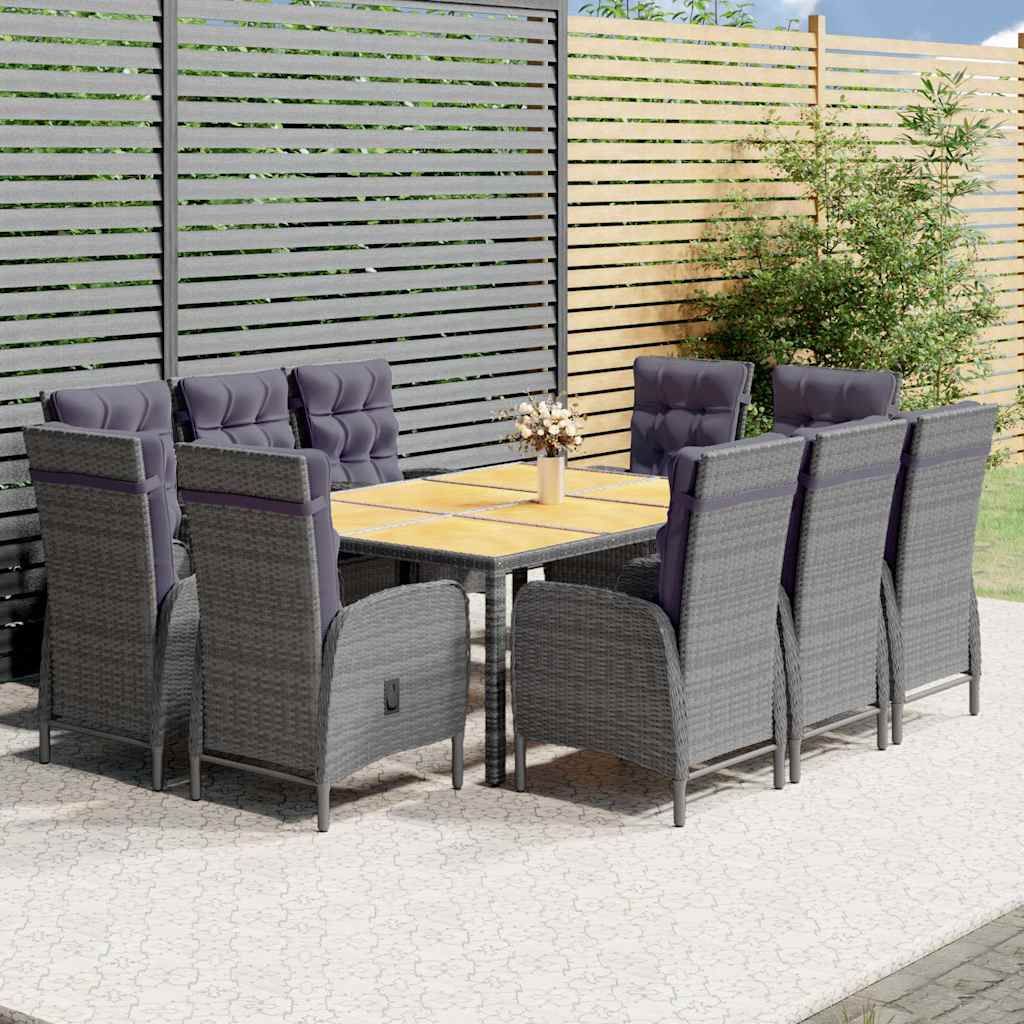 Set Pranzo da Giardino 11pz in Polyrattan Grigio vidaXL