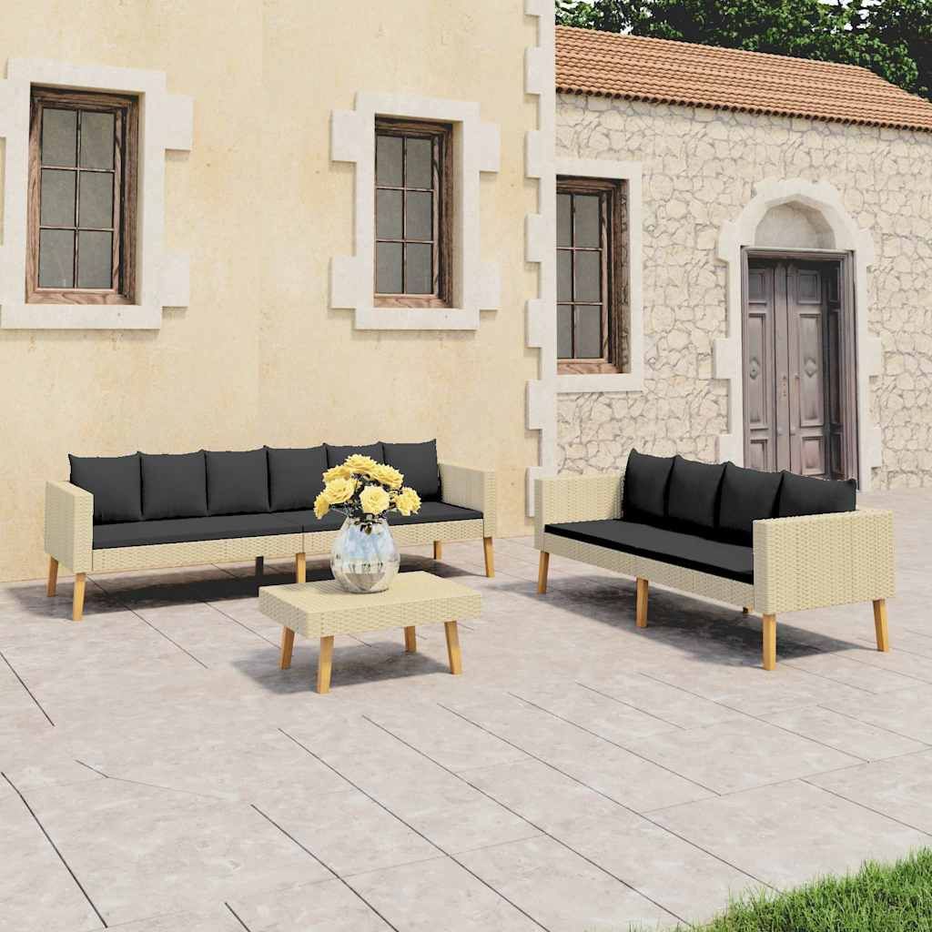 Set Divani da Giardino 3 pz con Cuscini in Polyrattan Beige vidaXL
