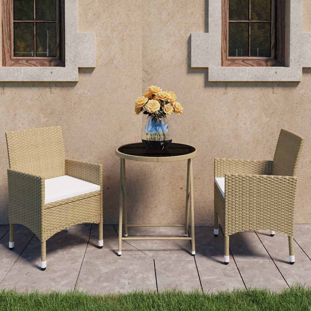 Set Bistrot da Giardino 3 pz Polyrattan e Vetro Temperato Beige vidaXL