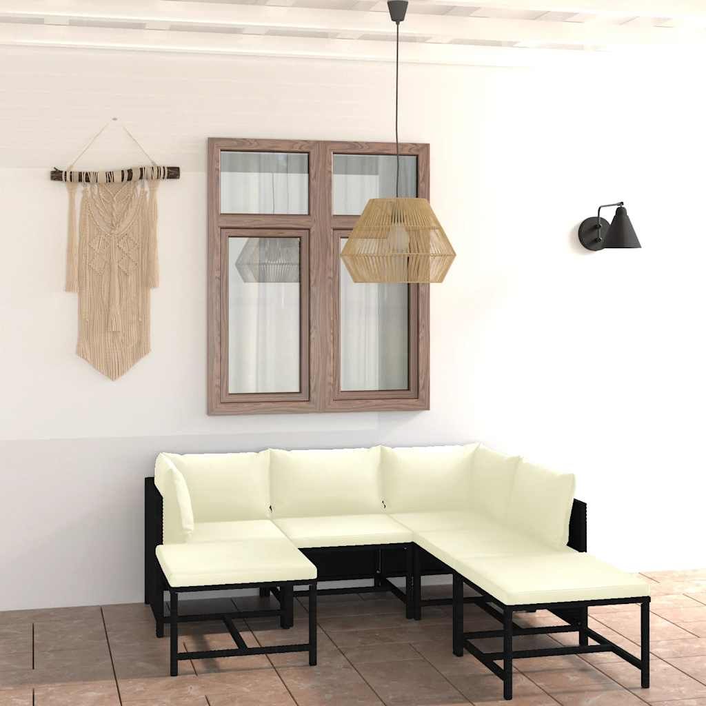Set Divani da Giardino 7 pz con Cuscini in Polyrattan Nero vidaXL