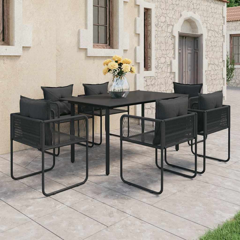 Set da Pranzo da Giardino 7 pz in Rattan PVC Nero vidaXL