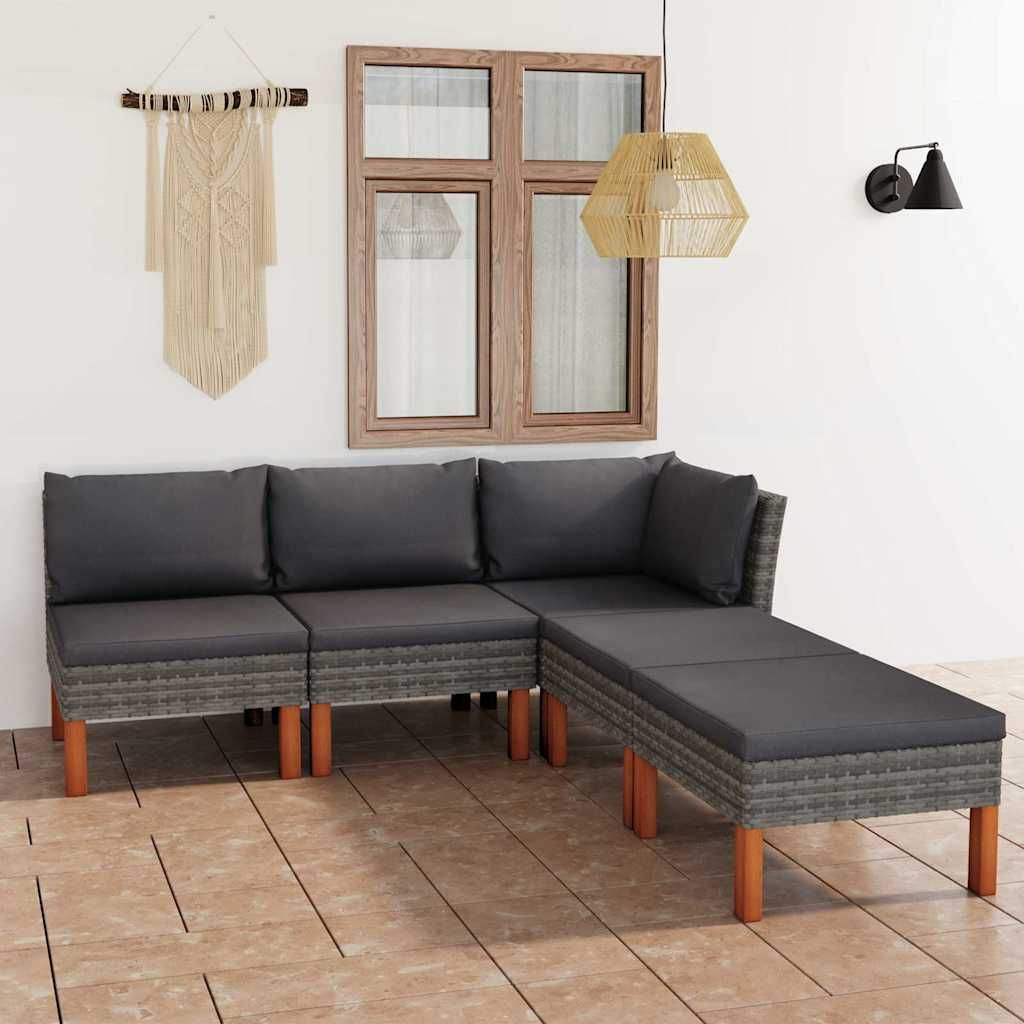Set Divani da Giardino 5 pz con Cuscini in Polyrattan Grigio vidaXL