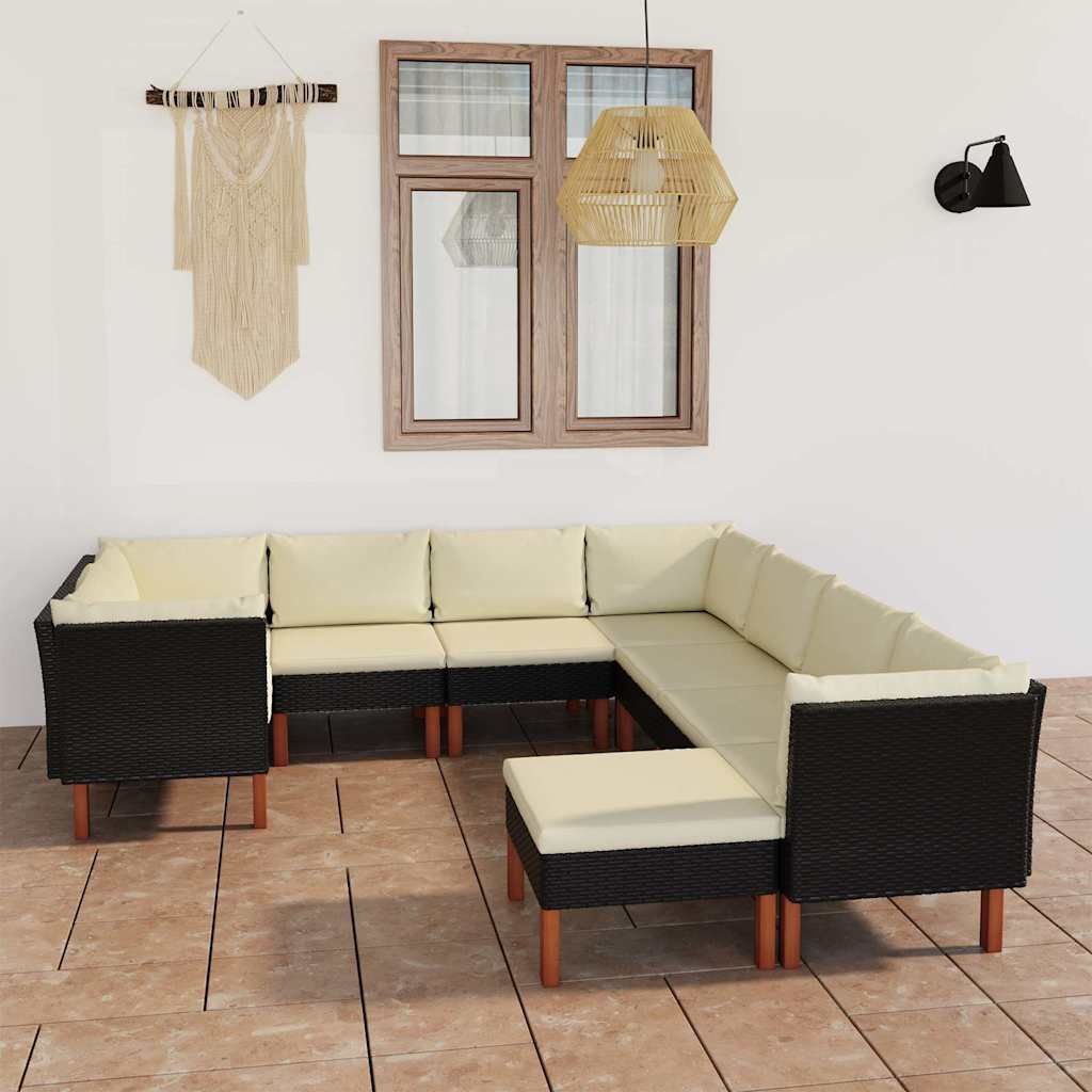 Set Divani da Giardino 9 pz con Cuscini in Polyrattan Nero vidaXL