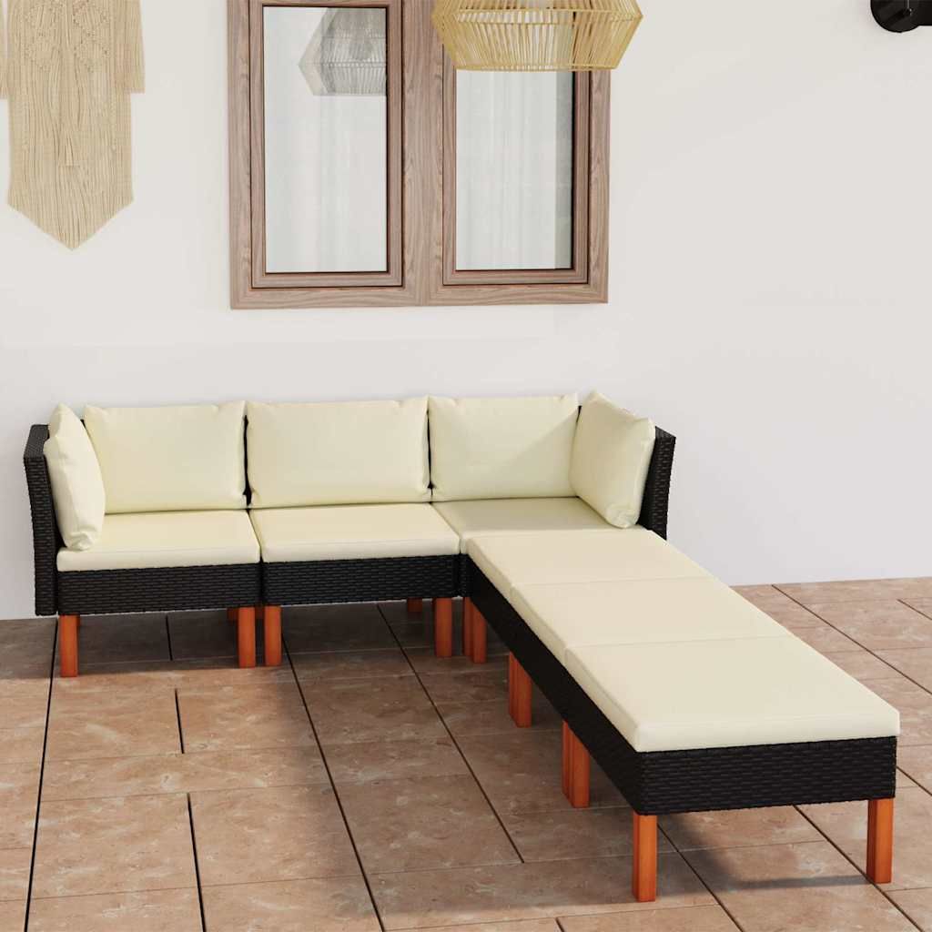 Set Divani da Giardino 6 pz con Cuscini in Polyrattan Nero vidaXL