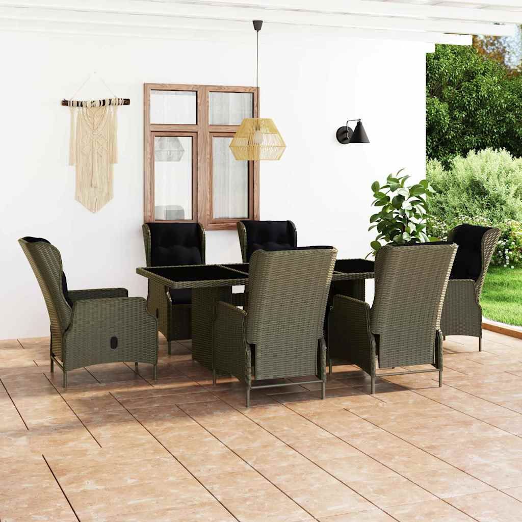 Set da Pranzo da Giardino 7 pz con Cuscini in Polyrattan Marrone vidaXL
