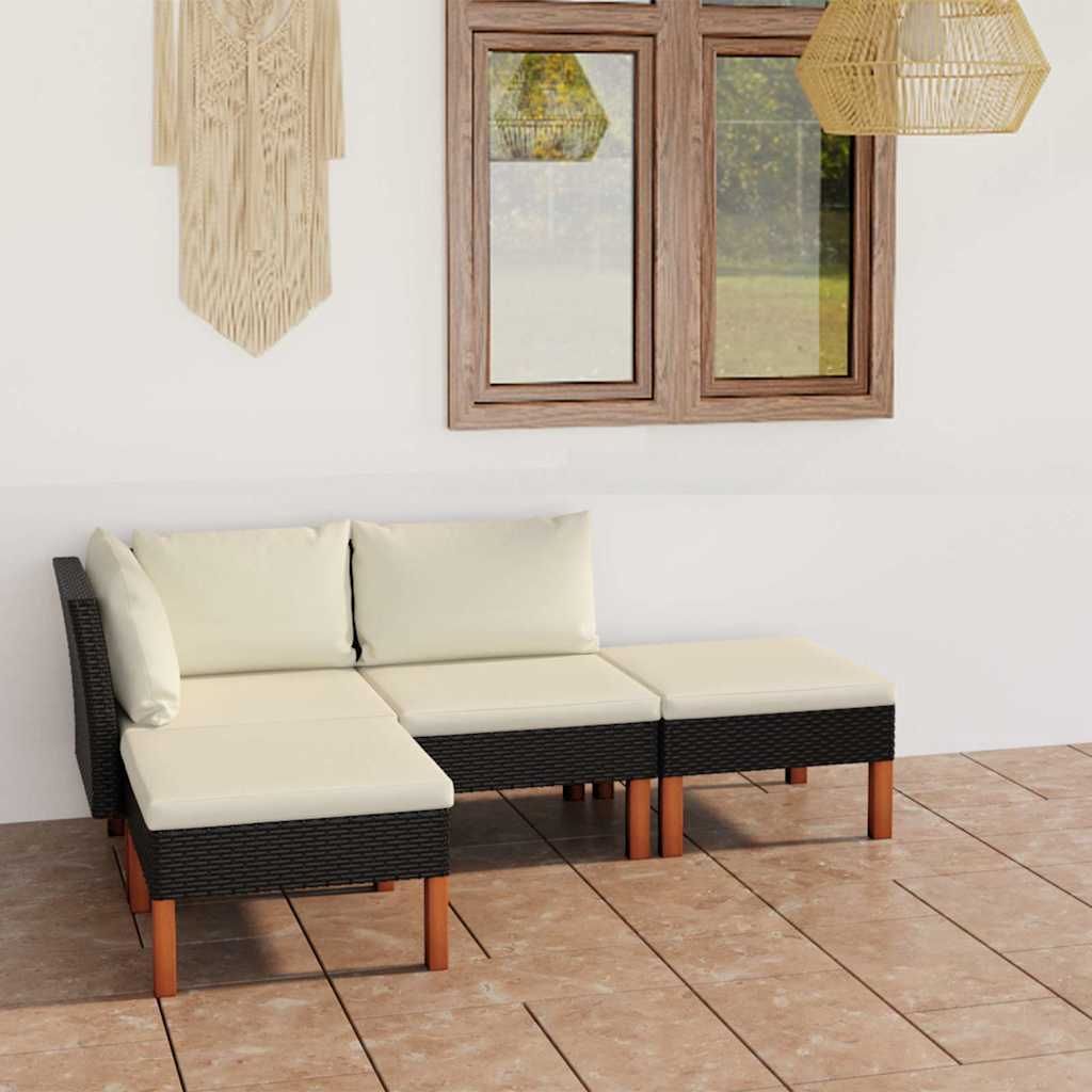 Set Divani da Giardino 4 pz con Cuscini in Polyrattan Nero vidaXL