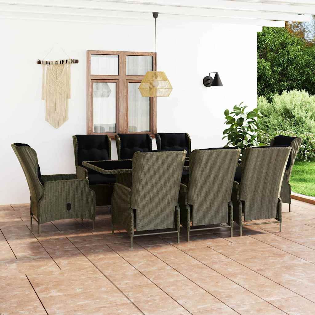 Set da Pranzo da Giardino 9 pz con Cuscini in Polyrattan Marrone vidaXL