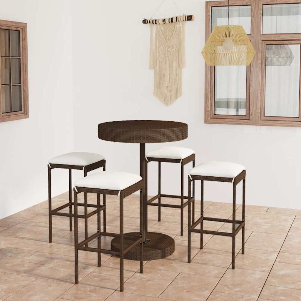Set da Bar da Giardino 5 pz con Cuscini in Polyrattan Marrone vidaXL