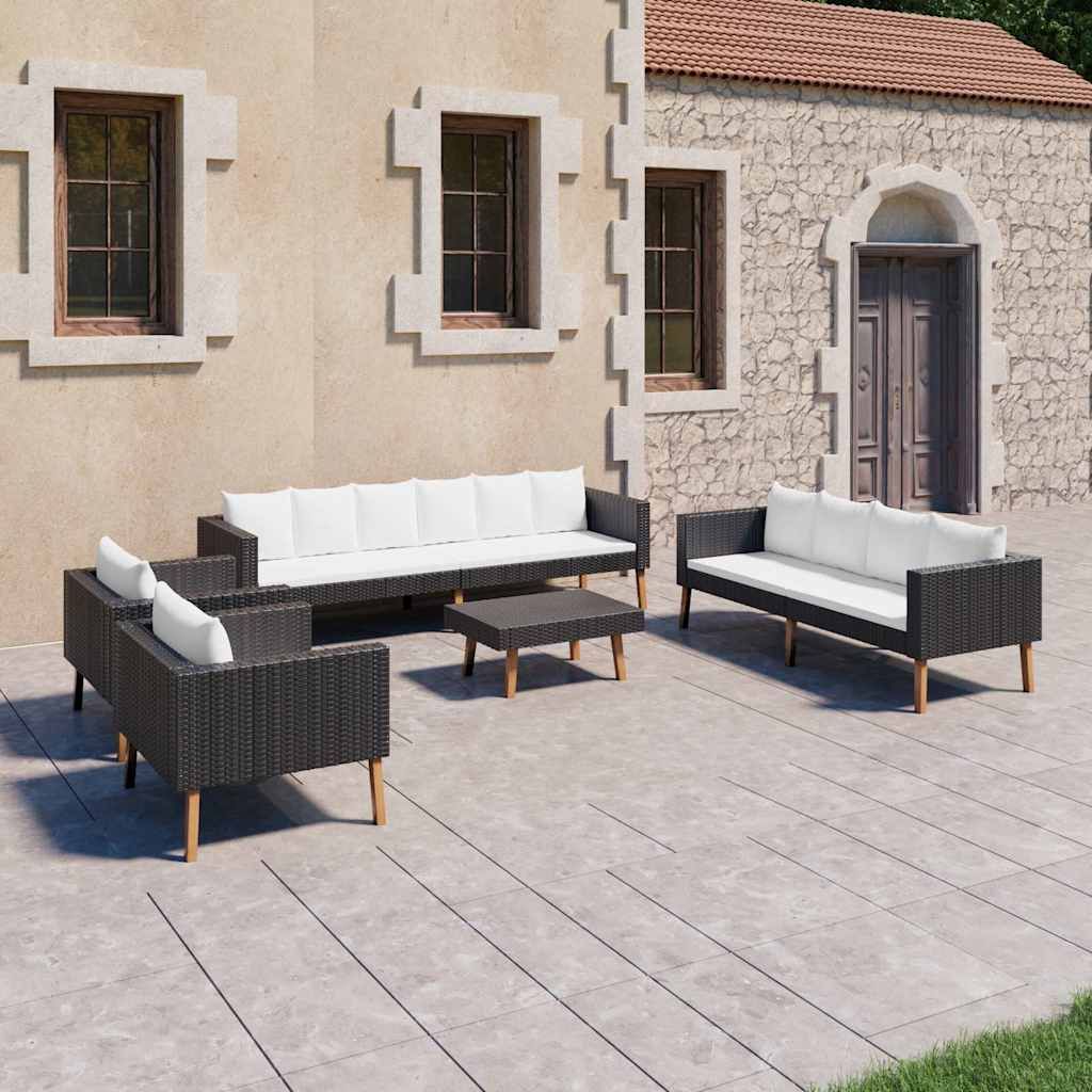 Set Divani da Giardino 5 pz con Cuscini in Polyrattan Nero vidaXL