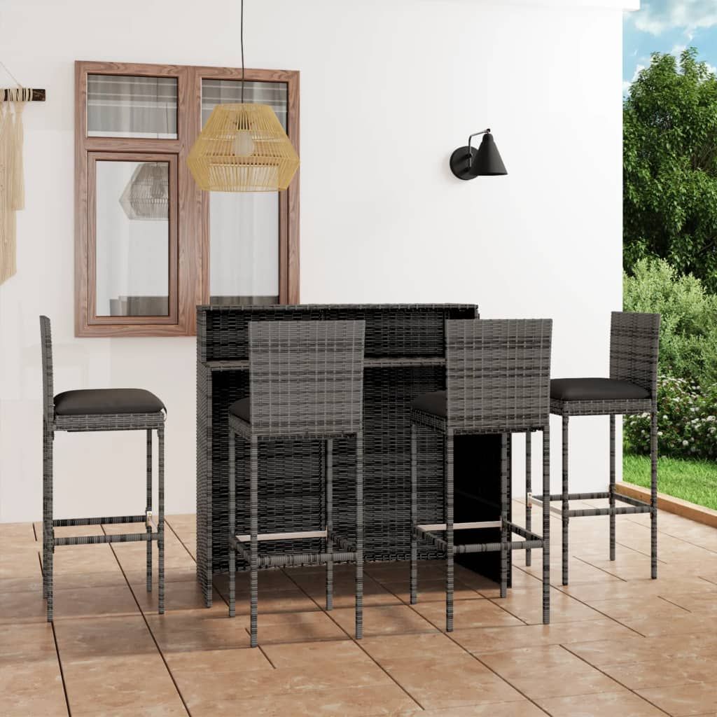 Set Bar da Giardino 5 pz con Cuscini Grigio vidaXL
