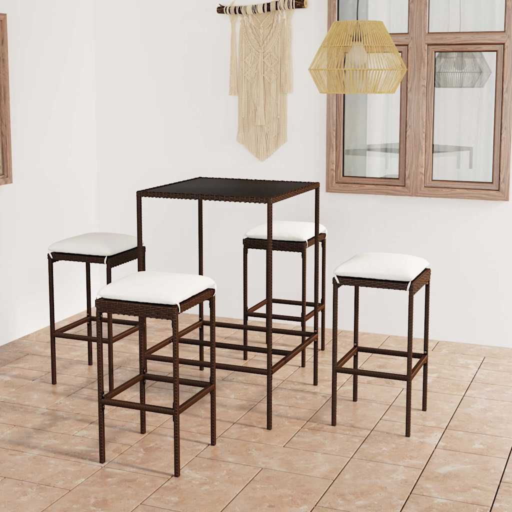 Set da Bar da Giardino 5 pz con Cuscini in Polyrattan Marrone vidaXL