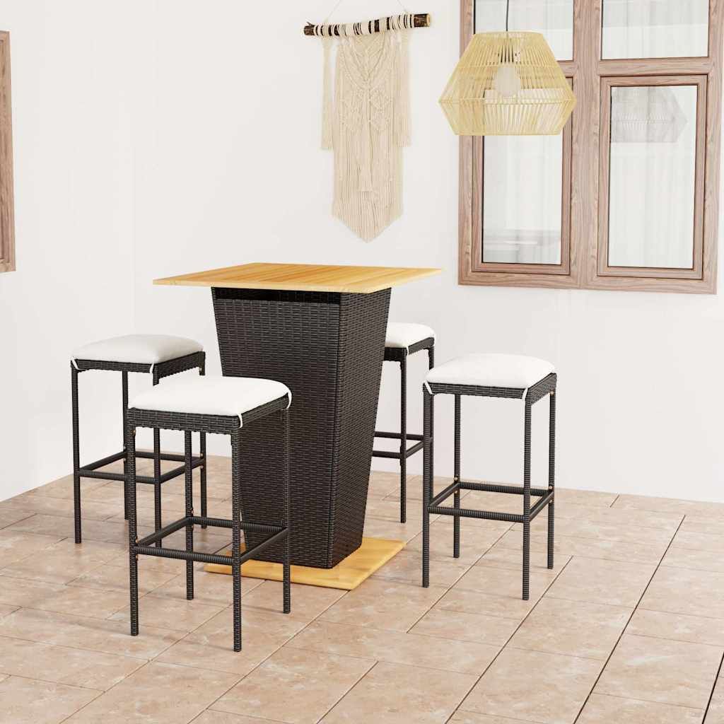 Set da Bar da Giardino 5 pz con Cuscini in Polyrattan Nero vidaXL