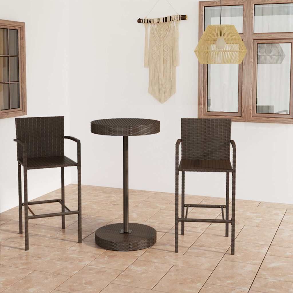 Set Bar da Giardino 3 pz in Polyrattan Marrone vidaXL