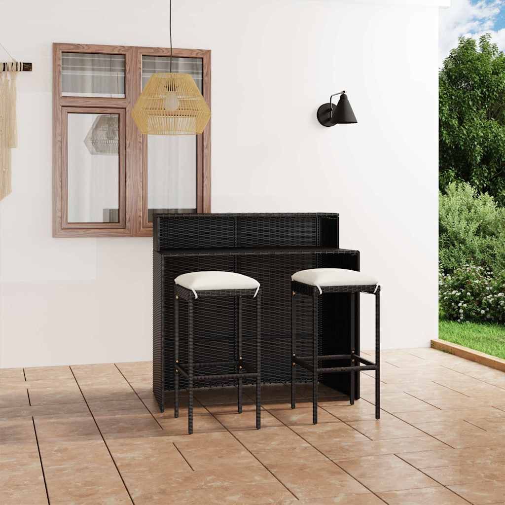 Set Bar da Giardino 3 pz con Cuscini Nero vidaXL