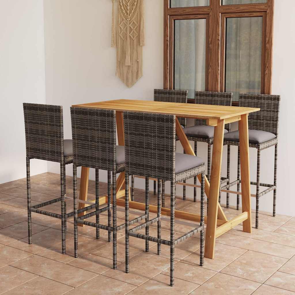 Set da Bar da Giardino 7 pz con Cuscini Grigio vidaXL
