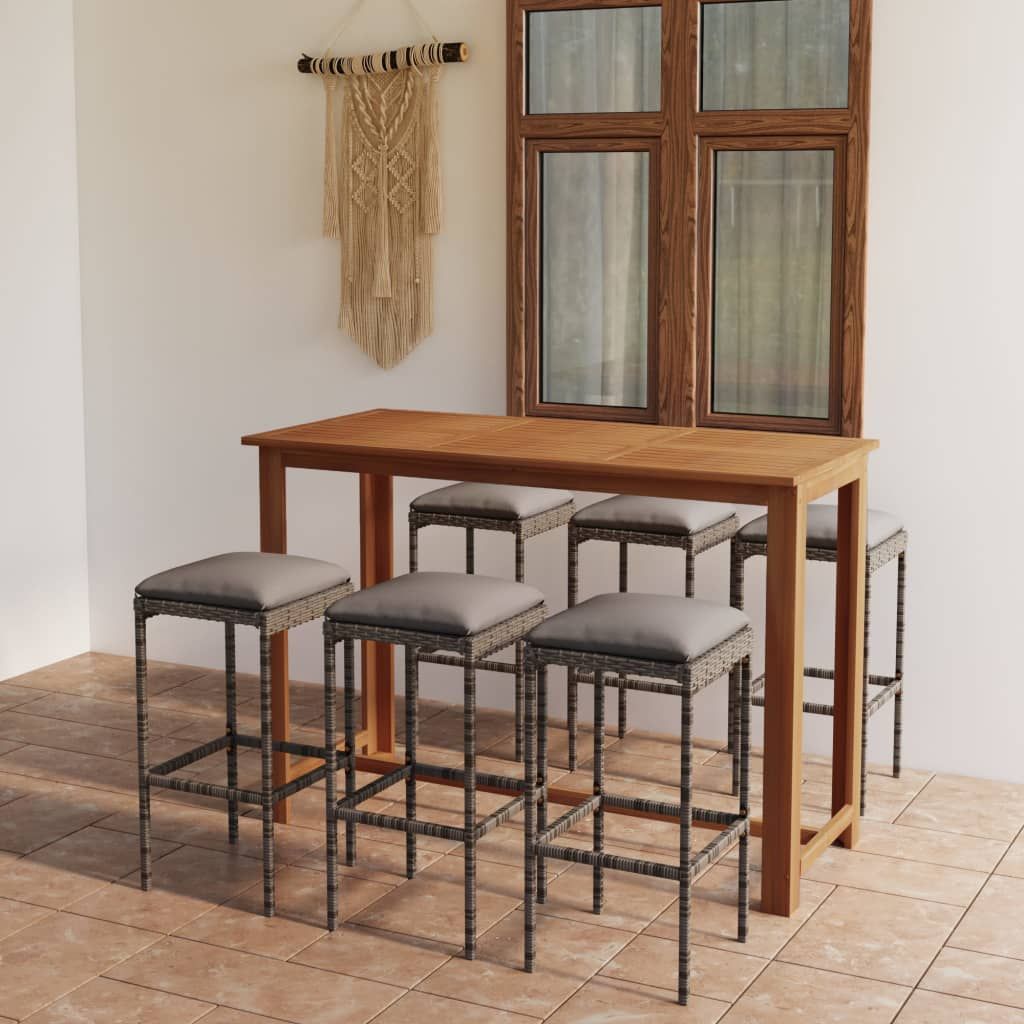 Set da Bar da Giardino 7 pz con Cuscini Grigio vidaXL