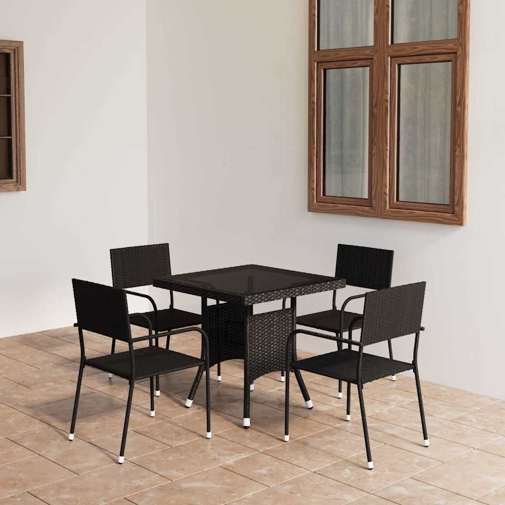 Set da Pranzo da Giardino 5 pz in Polyrattan Nero vidaXL