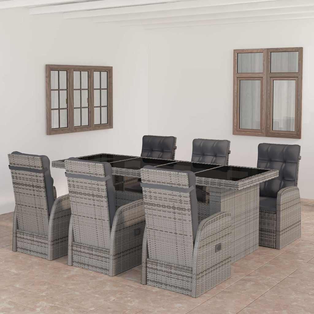Set da Pranzo per Esterni 7 pz con Cuscini in Polyrattan Grigio vidaXL