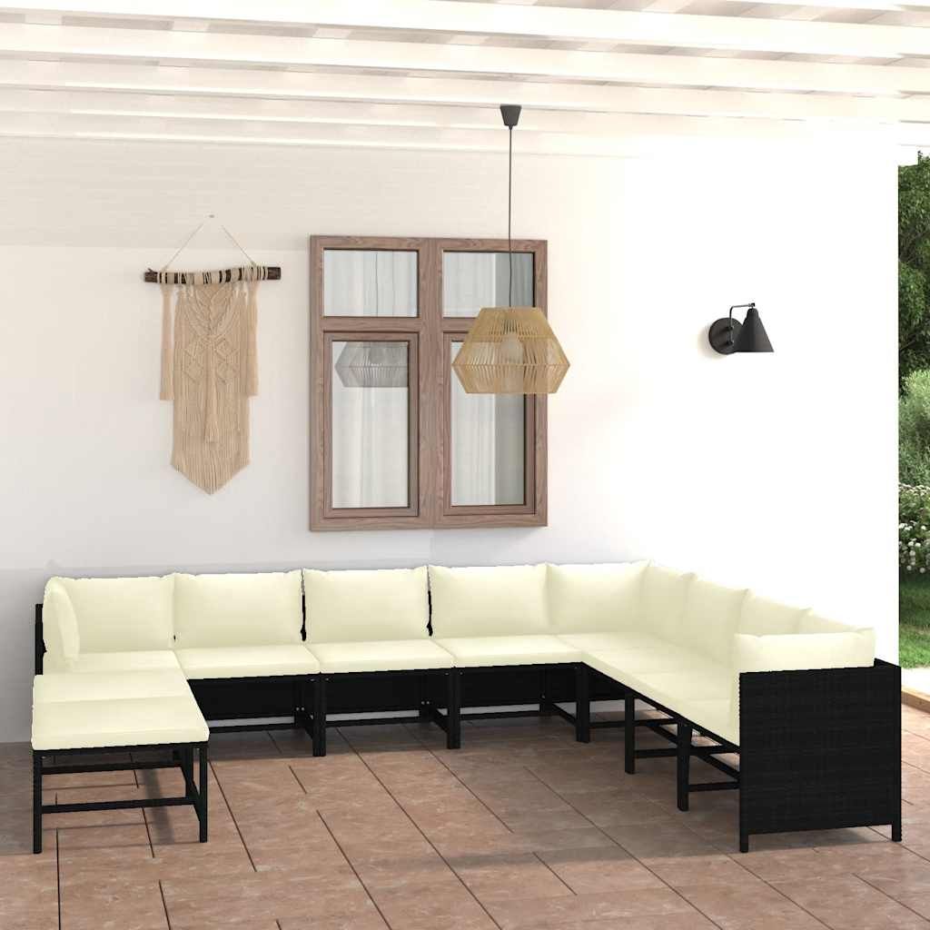 Set Divani da Giardino 9 pz con Cuscini in Polyrattan Nero vidaXL